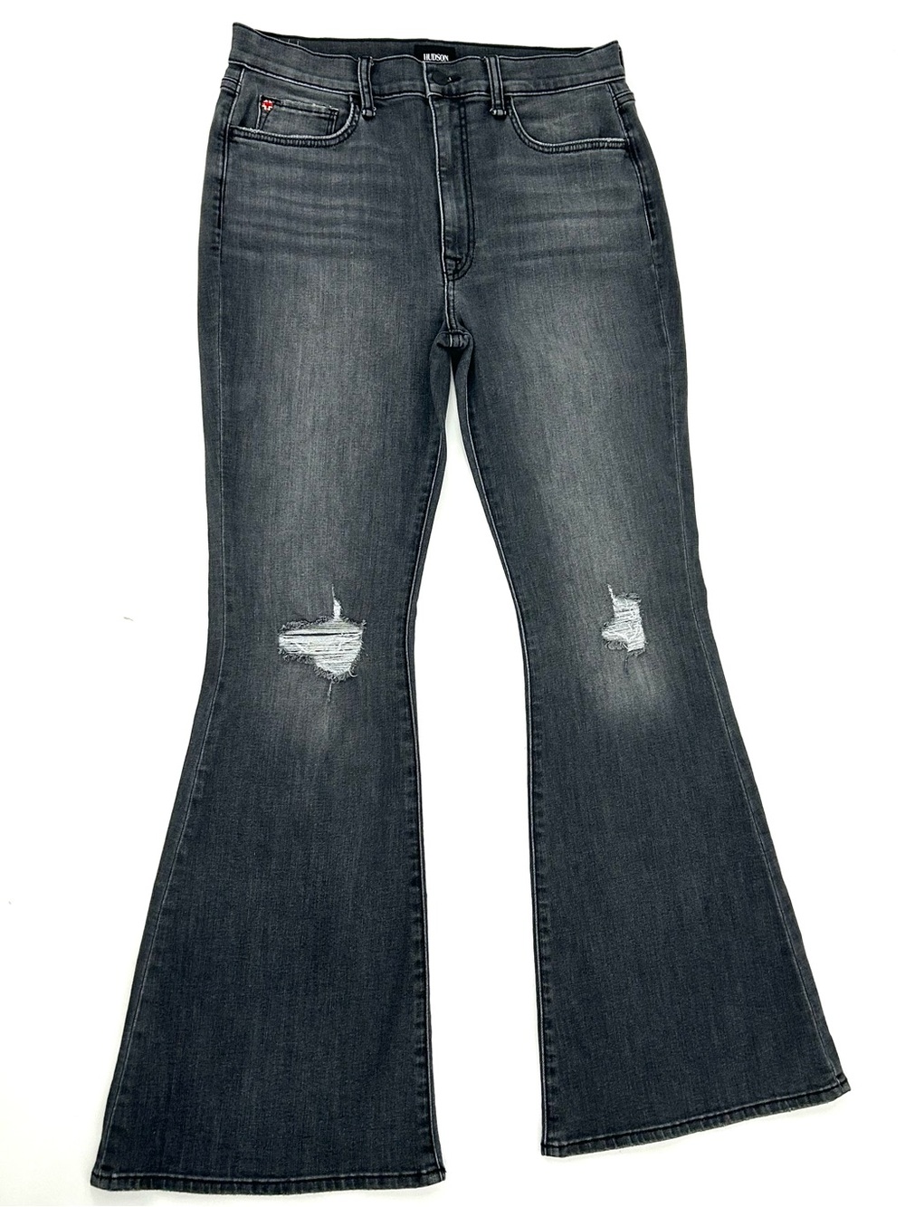 Hudson Heidi High Rise Flare Jeans 30 Gray Distressed Y2K 70s Stretch